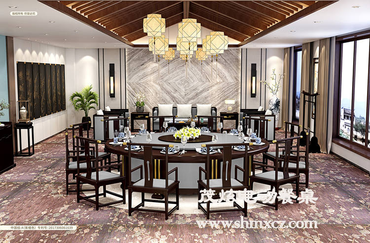 高瞻遠矚新中式電動(dòng)餐桌椅子