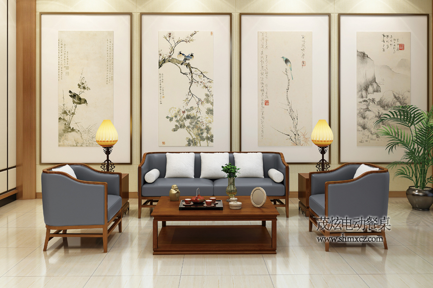 新中式電動(dòng)餐桌飛黃騰達圖片