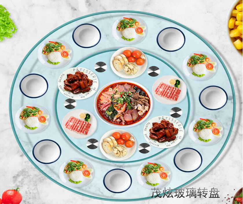 酒店用餐桌玻璃轉盤(pán)，透明玻璃轉盤(pán)底座圖片